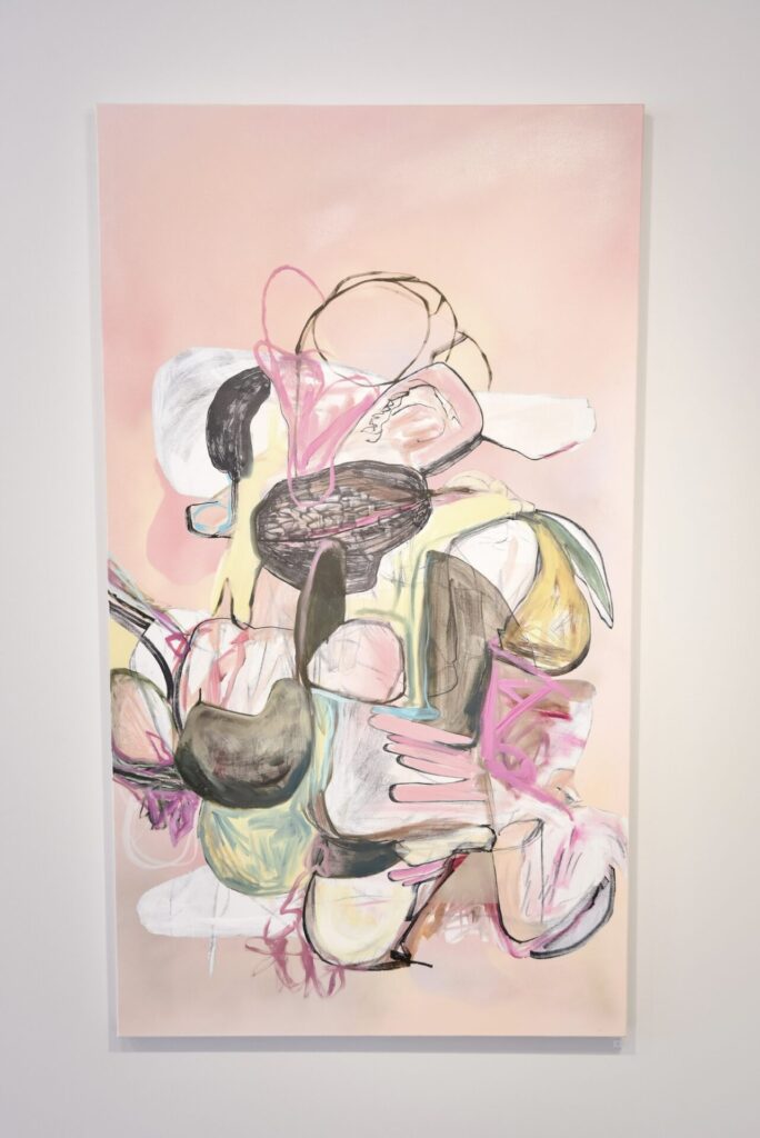 Physis. Charcoal, housepaint, gouache, acrylic spray paint, acrylic and oil on canvas, 90cm x 160cm, 2024.